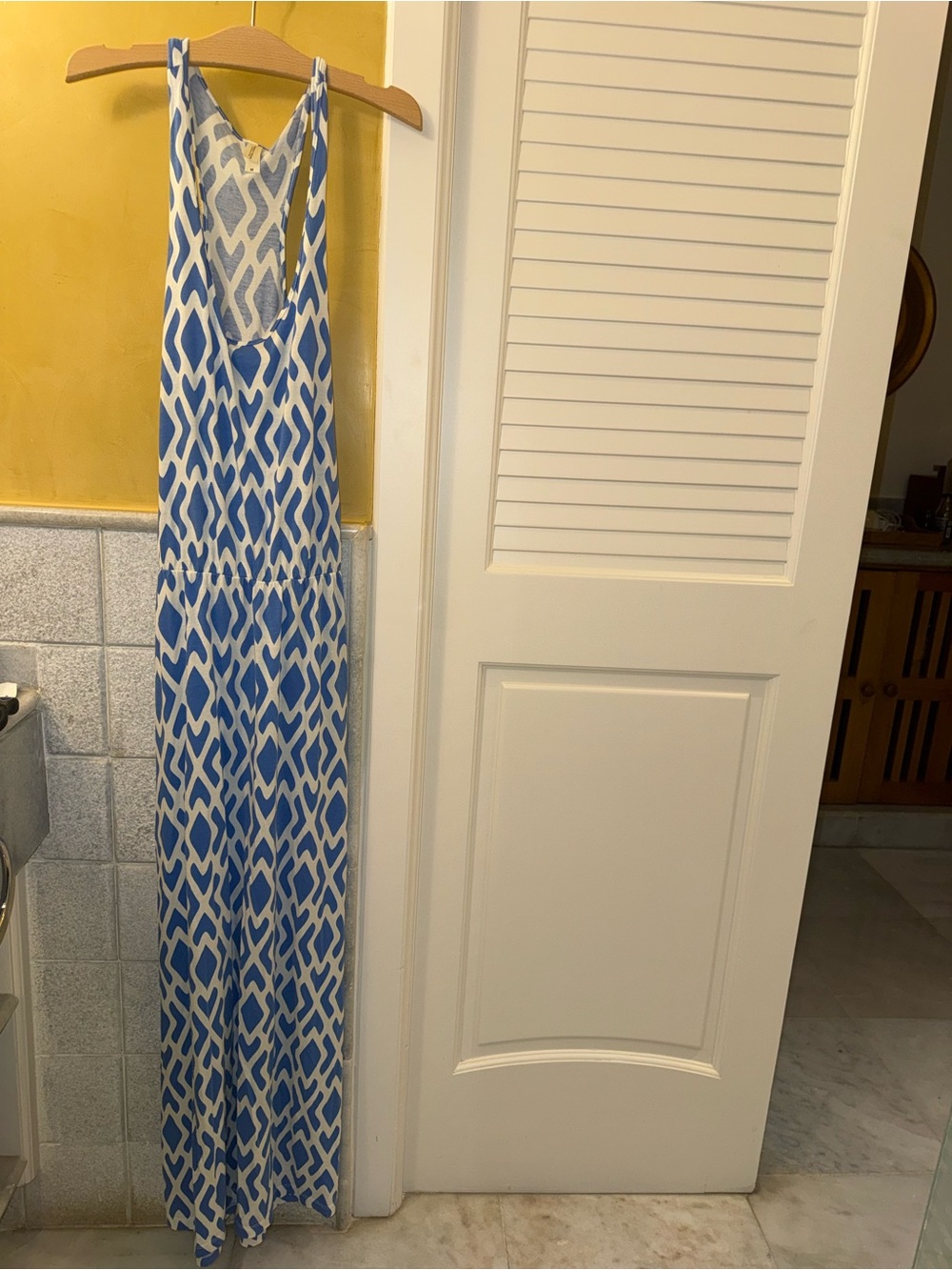 Threads 4 Thought Blue and White Geometric Maxi Dress